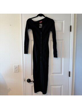 STAUD Ribbed Knit Stretch Long Sleeve Black Midi Dress Size XS